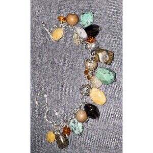 Silpada Sterling Silver BRACELET Multi Stone Amber Quartz Turquoise Toggle B1648